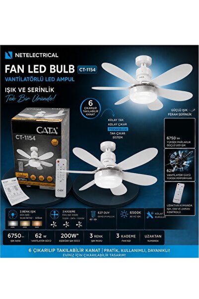 NETELECTRİCAL CATA Tavana Monteli 62W Lodos Fan Led Kumandalı Işıklı Tavan Va...