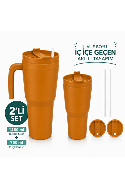 Kale Termos Kale Sippro Mug İç İçe Geçen 2'li Pipetli Suluk Seti 1250 ml + 75...