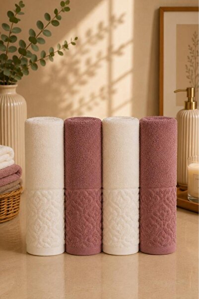 Çeyiz Diyarı Set de baie Koza 100% bumbac, 4 piese, Ecru - Floare de rodie