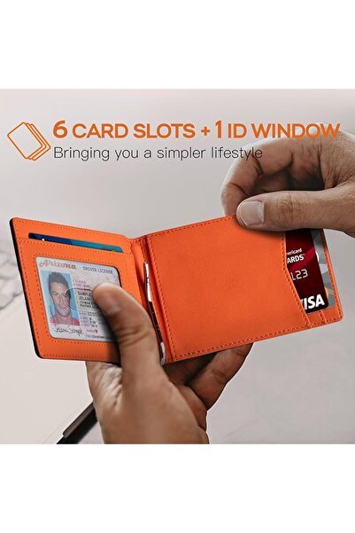 Runbox RFID Blocking Genuine Leather Slim Wallet for Men Bifold Minimalist Fr...