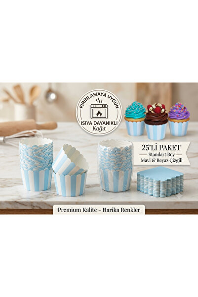 turkuaz parti 25'Lİ MAVİ ÇİZGİLİ CUPCAKE KABI,CUPCAKE KAPSÜLÜ