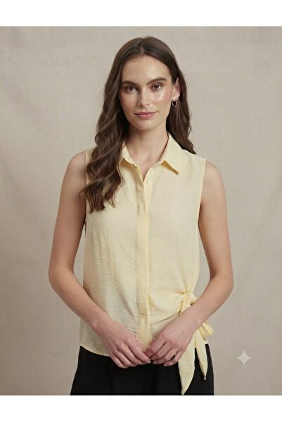 SALTİX Women's Side Tie Sleeveless Shirt Collar Blouse