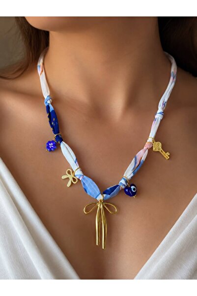 Yonca Çelik Scarf Necklace with Charm Steel Scarf Necklace Special Design Pre...
