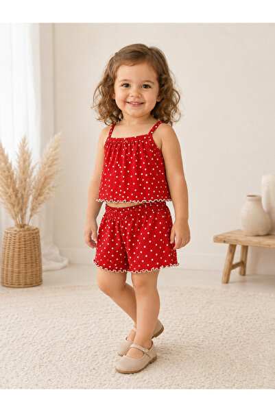 AKİF GİYİM Kız Bebek & Çocuk Alt Üst Krop Şort Takımı