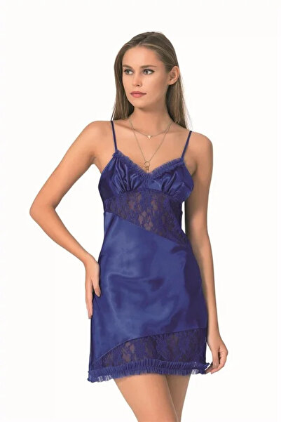 SS HOME CONCEPT Cobalt Blue Short Satin Nightgown