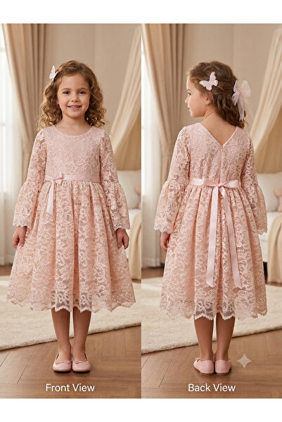 MİSS RONA KİDS Mi̇ssronaki̇ds Girls' Dress Knee-Length Model Polka Dots Lace ...