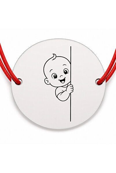 Simoshop Brățară argint 925 cu bănuț gravat bebe care trage cu ochiul, șnur r...