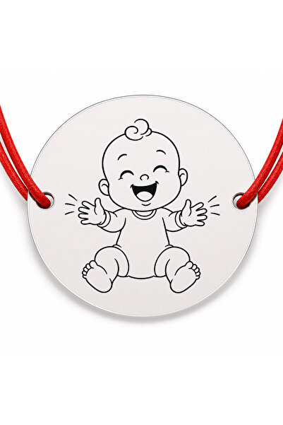 Simoshop Brățară argint 925 cu bănuț gravat bebe care bate din palme, șnur ro...