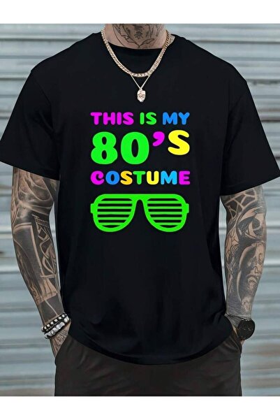 799 Men'S Graphic Tee For An 80S Costume Party, Featuring Casual Crew Neck An...