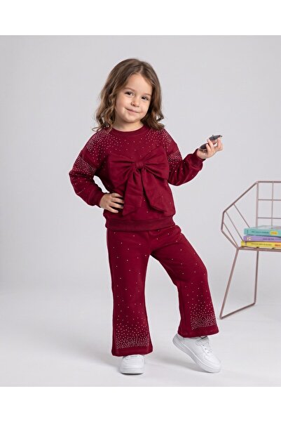 Ege Bebek Girl's Big Bow and Stone 2-Strap Seasonal Stylish Top and Bottom Set