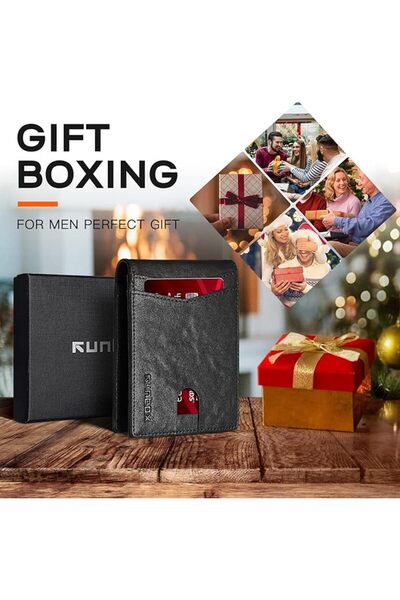 Runbox محفظة رجالية نحيفة من الجلد مع خاصية حجب RFID، محفظة رجالية صغيرة رفيع...