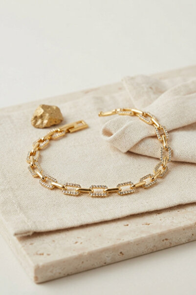 OGHAMAY Gold Color Brass Row Square Model Zircon Stone Bracelet
