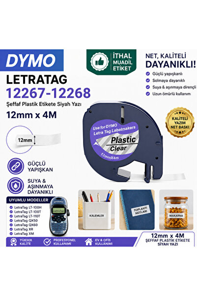 PUUN DYMO LetraTag LT-100T 12267-12268 Laminasyon Muadil Etiket Kaseti 12mm x...