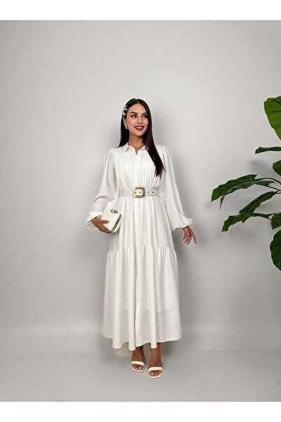 Moda Days Women's White Maxi Shirt Dress Ribbed Belted Buttoned Long Sleeve F...