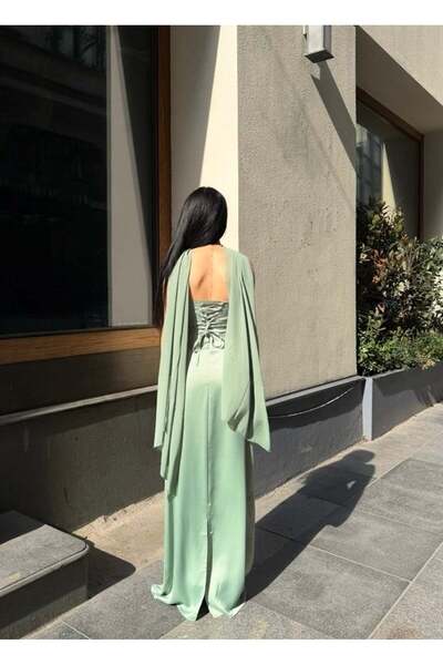 Moda Days Women's Baby Blue - Bebe Mavi̇ Strapless Maxi Satin Dress with Tull...