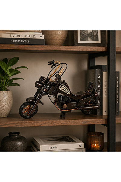 hediyeconcepti Vintage Chopper Dekoratif Motosiklet Objesi – Metal ve Ahşap G...