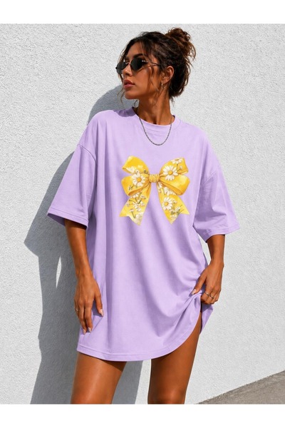 classy moda Tricou tunică extra lungă, supradimensionată, cu imprimeu cu pang...