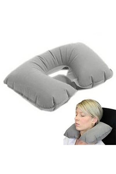OSKA GLOBAL Inflatable Travel Pillow Gray Navy Blue