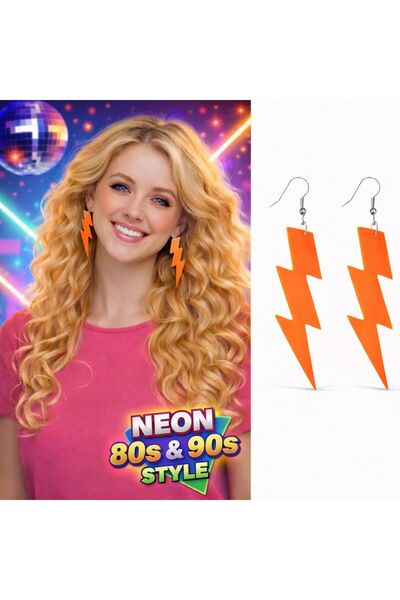 OSKA GLOBAL 80S 90S Retro Neon Orange Lightning Earrings 10 cm