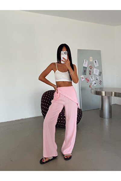 myd Modal Palazzo Trousers with Shawl Detail - Pink
