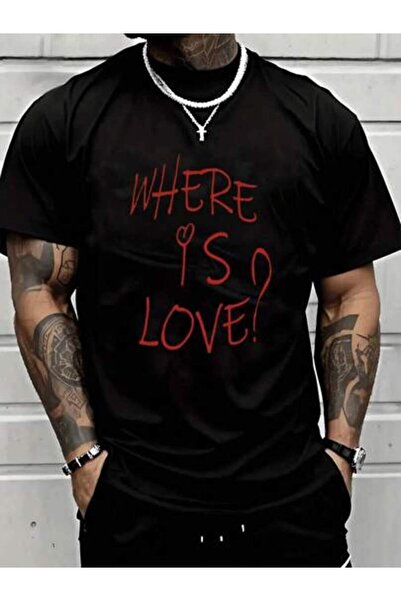 NOURAM تي شيرت قطني مطبوع عليه نمط جرافيك للرجال من Where Is Love، تي شيرت بت...