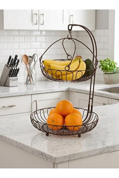 Generic Brand 2-Tier Metal Fruit Basket with Built-In Basket Stand for Organi...