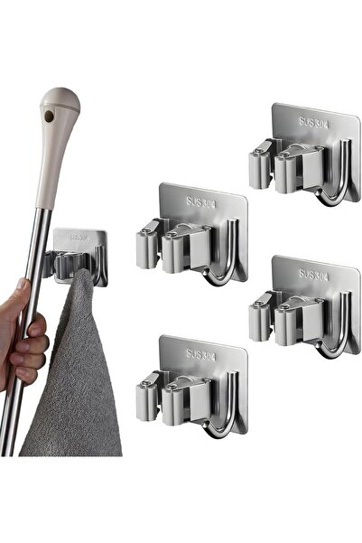 STARSTAR Stainless steel wall-mounted broom holders (4-pack) – No drilling re...