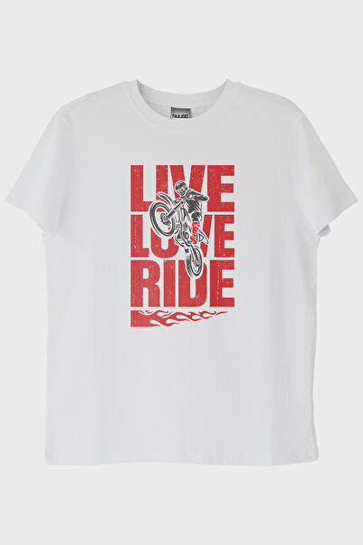 lofux Live Love Ride Printed Motorcycle White T-Shirt
