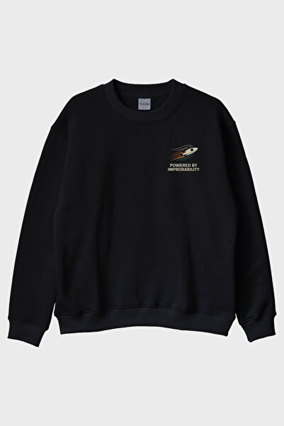 lofux Improbability Roket Black Crew Neck Sweatshirt