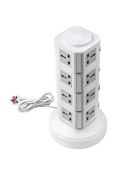 Generic 4-Layer Multi Pin Vertical Power Extension Socket Grey/White