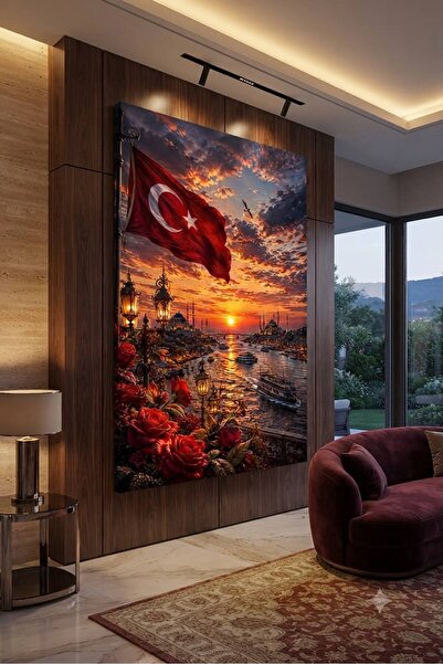 zeyrada Premium Modern Dekorasyon Kanvas Tablo Gün Batımında İstanbul, Türk B...