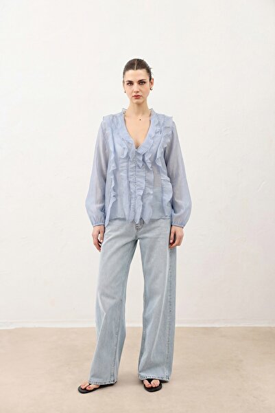 Antioch Baby Blue Ruffled Women's Shirt