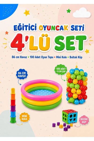 Neo Kids Intex Eğitici Bebek Oyuncakları Seti Şişme Havuz 86cm Havuz - 100 To...