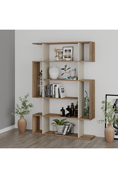 Mourah Home 6 Tier Mito Bookcase - 25.5x161x108.5cm (Brown/Beige) - M.KT.02.1...