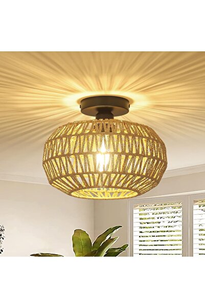 Dotail Candelabru din ratan, stil boho vintage, soclu E27, max. 60 W, 30 x 23...