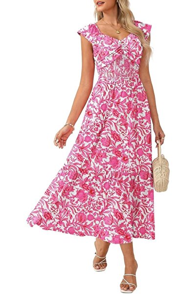 Dotail Women's Dress, Elegant, Short Sleeves, V-Neck, A-Line Silhouette, Casu...
