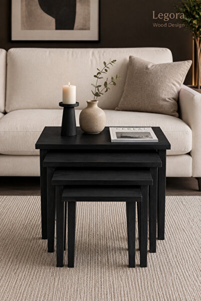 LEGORA WOOD DESIGN 4’lü MDF Ahşap Zigon Sehpa - Siyah