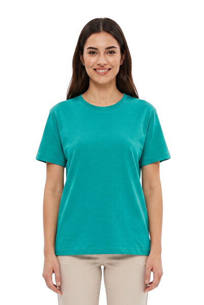 DK DAKSEL Women's Green Basic 100% Cotton Crew Neck Comfortable Fit T-Shirt