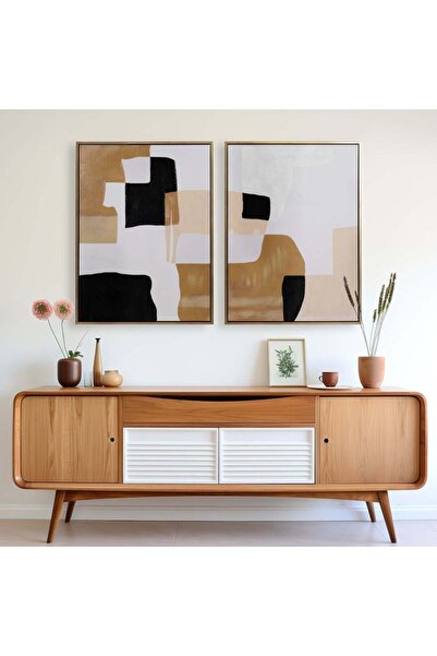Sagebrook Home لوحة تجريدية مرسومة يدويًا بإطار 36X48 S/2، متعددة الألوان