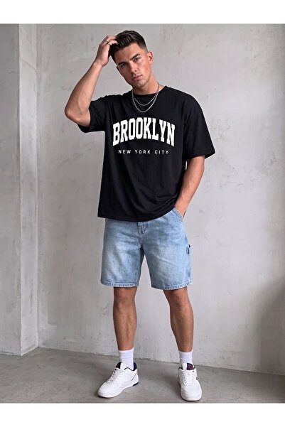 Flubutik Black Brooklyn Ntcity Organic Cotton Textured Comfort Fit Crew Neck ...