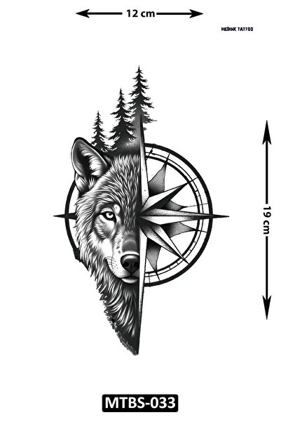 Attach MTBS-033 ORTA BOY KURT VE PUSULA DESEN GEÇİCİ DÖVME-TATTO