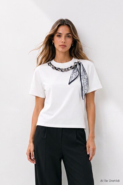 Rays Tricou cu guler tip eșarfă 8650A Ecru