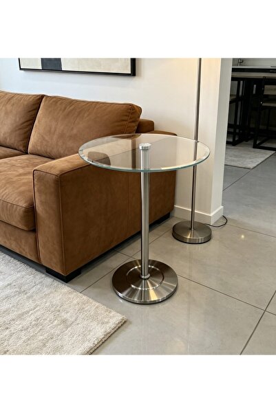 Generic Steel Column Service Table Glass Top