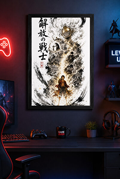 Charmbi Luffy Nika Mod Siyah Ahşap Çerçeveli Poster Premium Dijital Baskı Tab...