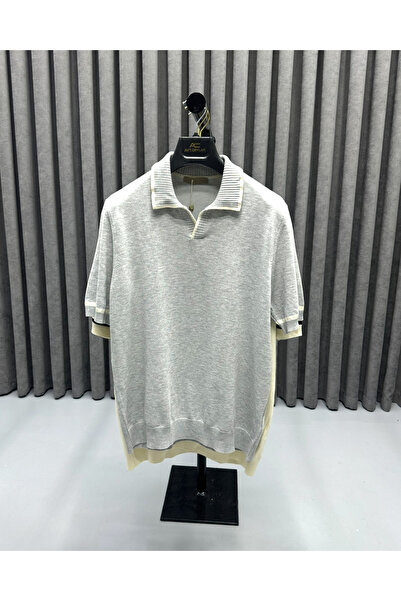 Avni Ceylan Men's Polo Neck Slim Knitwear T-Shirt with Contrast Detail