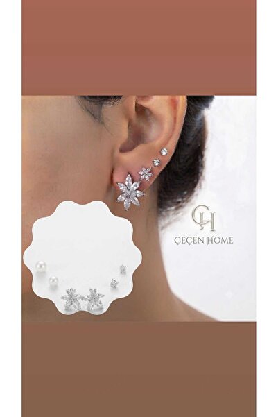 ÇEÇEN HOME Sparkling Zircon Stone Multi-Earring Combination Collection with P...