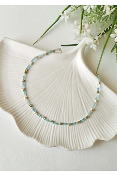 Halley Concept Blue Glass Bead Detailed Gold Anklet with Light Effect 22+5 cm
