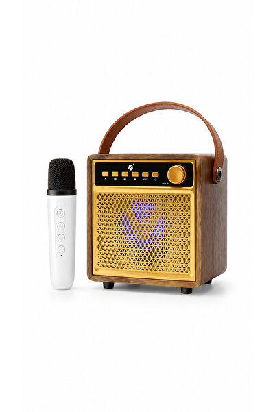 ULTRATEKNO 3” Ahşap Hoparlör Kablosuz Mikrofonlu Taşınabilir Karaoke Sistemi Party Box Eğlence Paketi