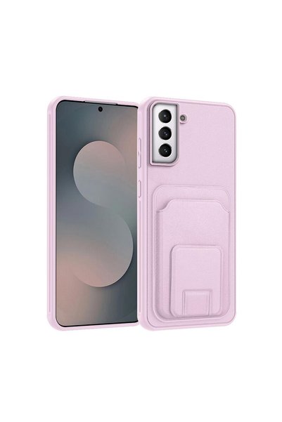 Pro Aksesuar Samsung Galaxy S22 Compatible Case with Stand and Card Holder Silicone Case Rose Gold