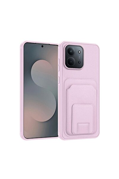 Zebana Xiaomi Redmi 15C Uyumlu Kılıf FlexStand Kartlıklı Silikon Kılıf Rose Gold